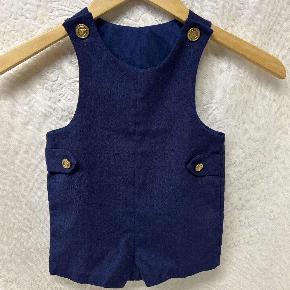 Vtg Bobby Jon-Jon Jumper Overalls Boy 24 Months Blue Gold Buttons, Made In USA‎